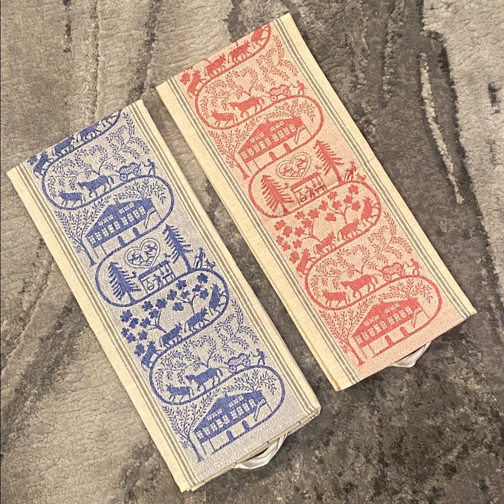 Swiss Scherenschnitt Appenzell Farm Kitchen Towels - Set of 2 (Red & Blue - Picture 4 of 10